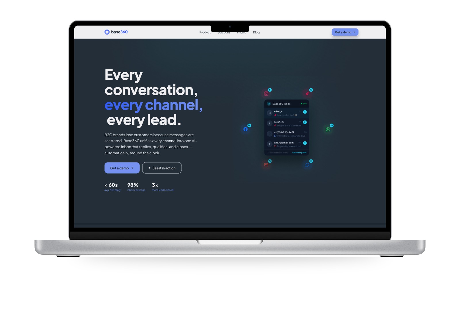 Base360 landing page hero section