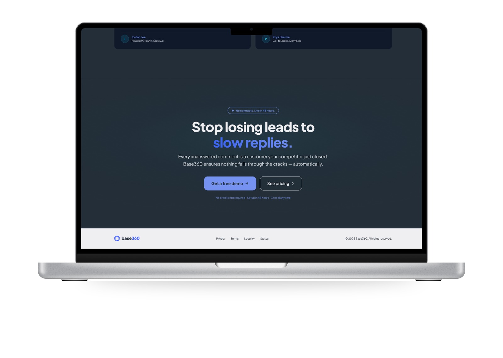 Base360 landing page — final call to action