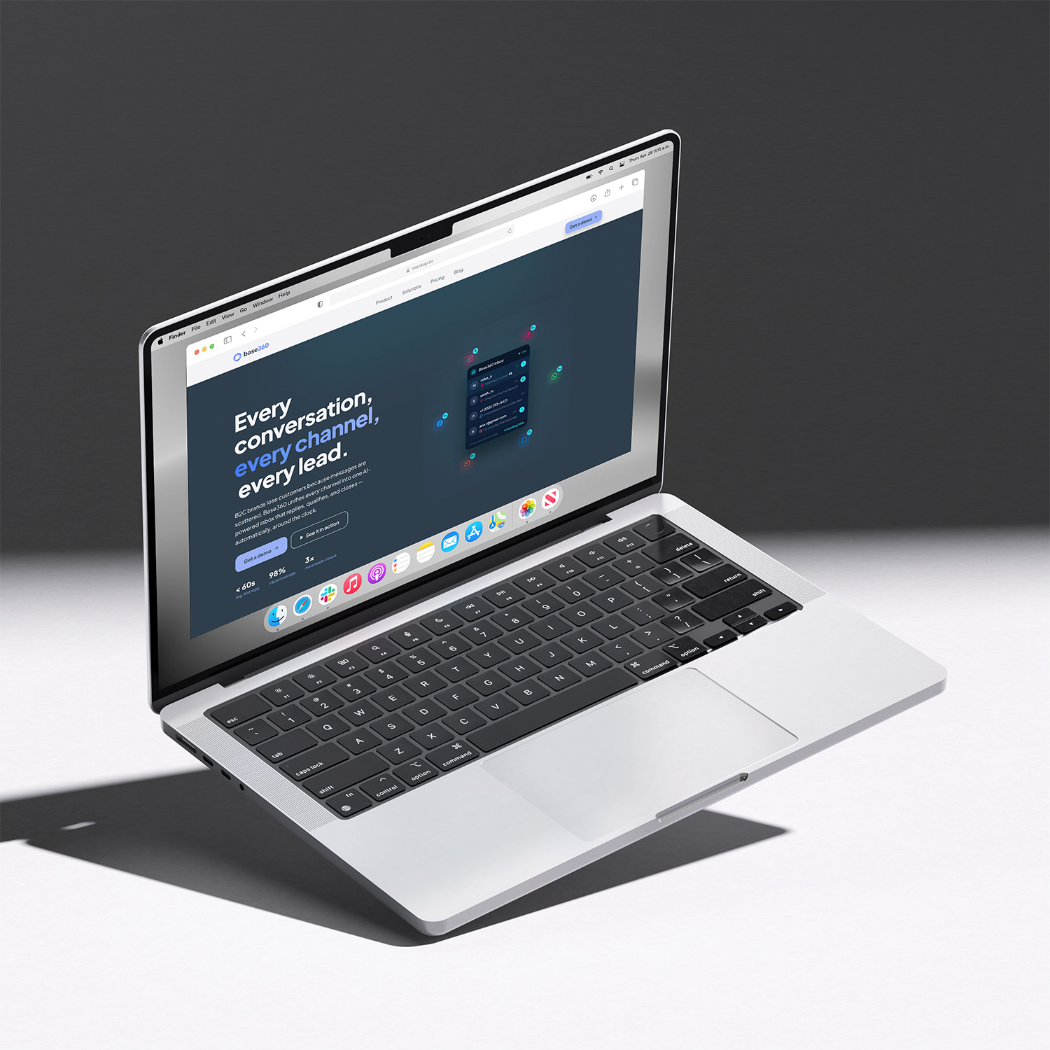 Base360 landing page shown on a laptop