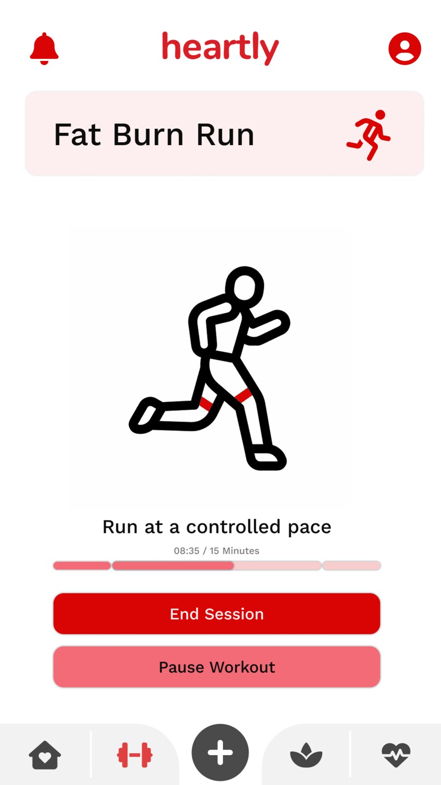 Heartly active workout tracking screen