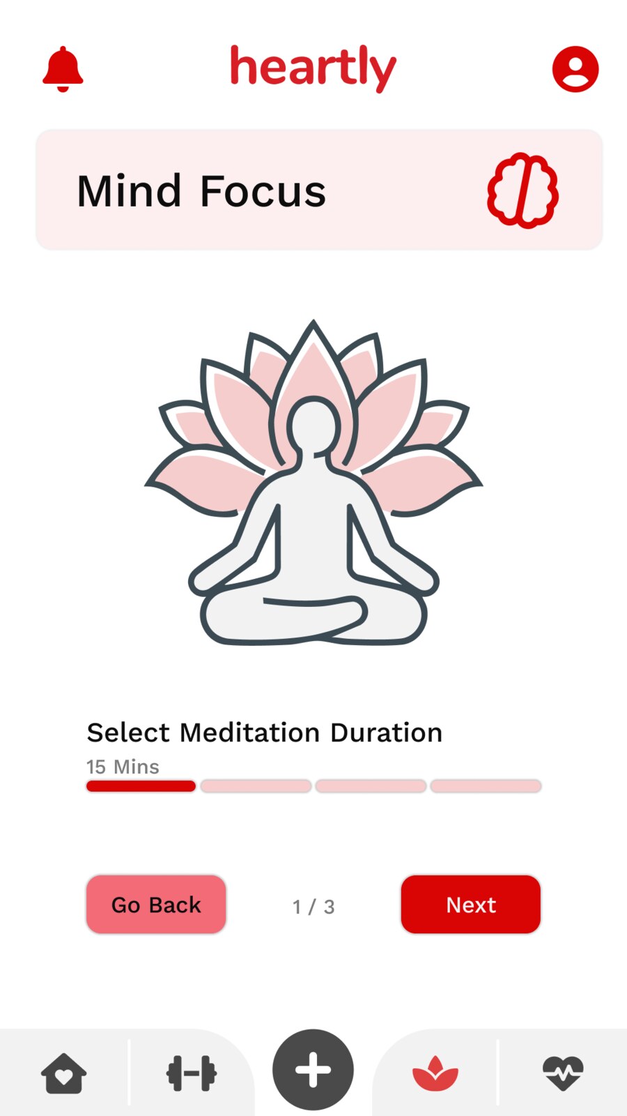 Heartly guided meditation session screen