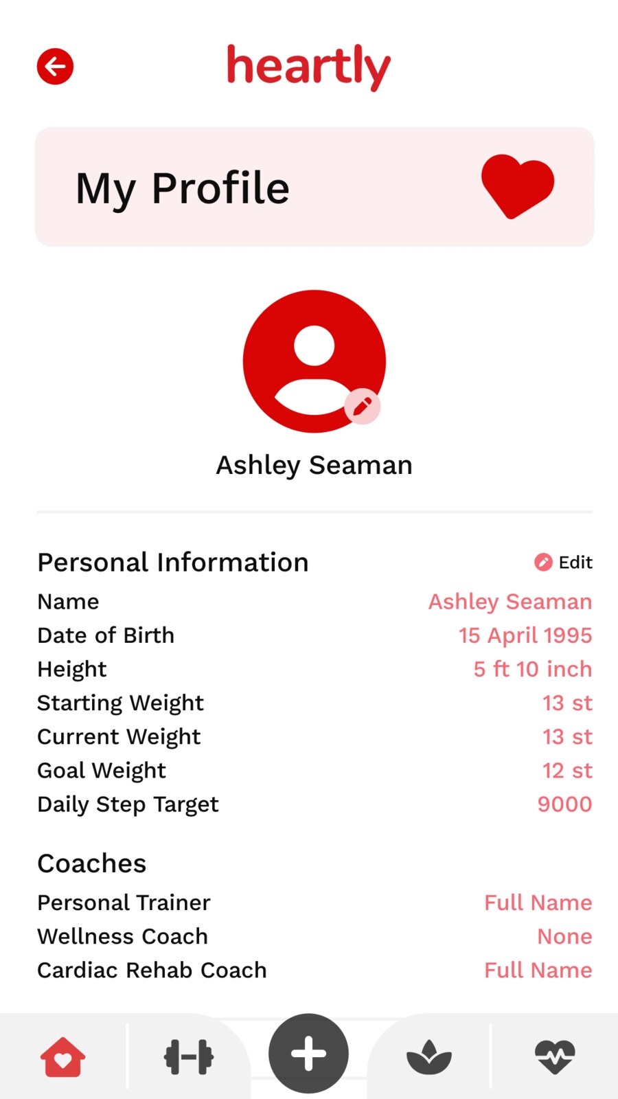 Heartly user profile screen