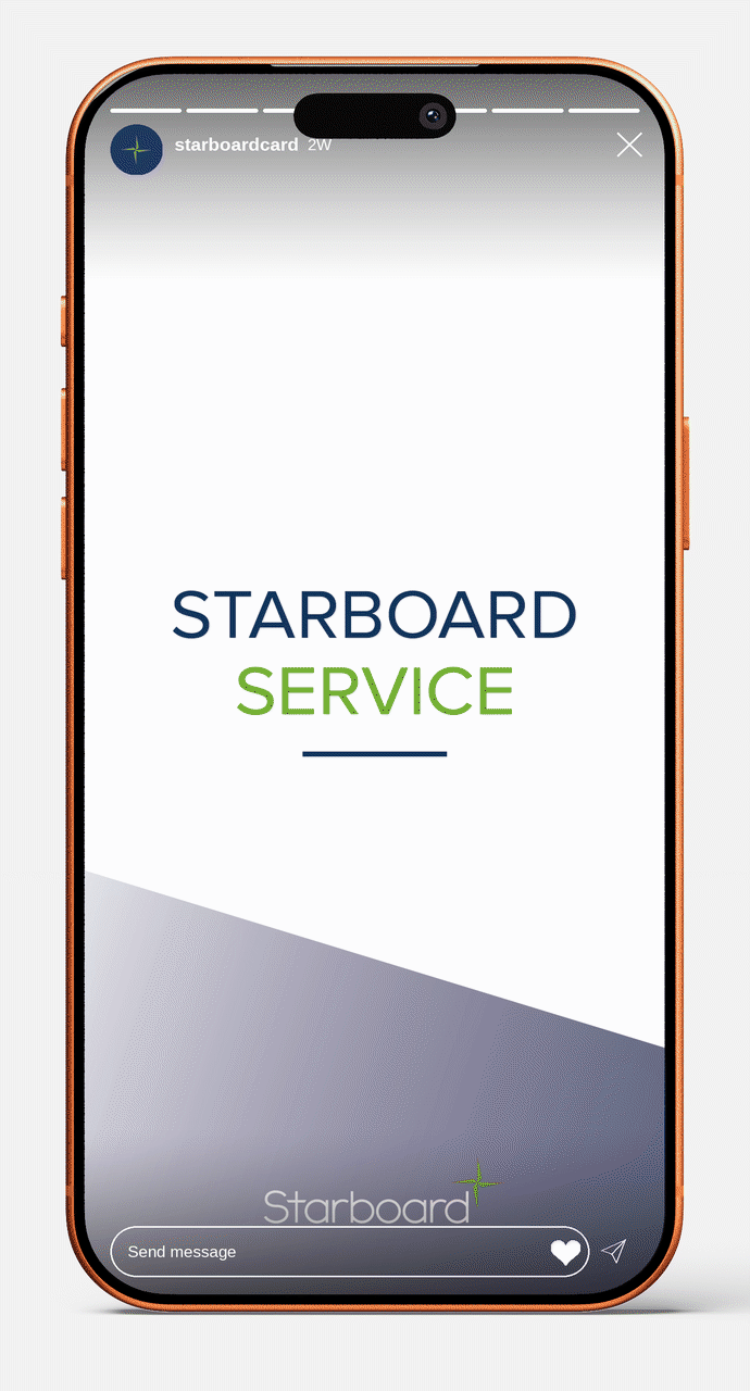 Starboard Card Instagram Story explaining account features, animated